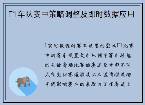 F1车队赛中策略调整及即时数据应用
